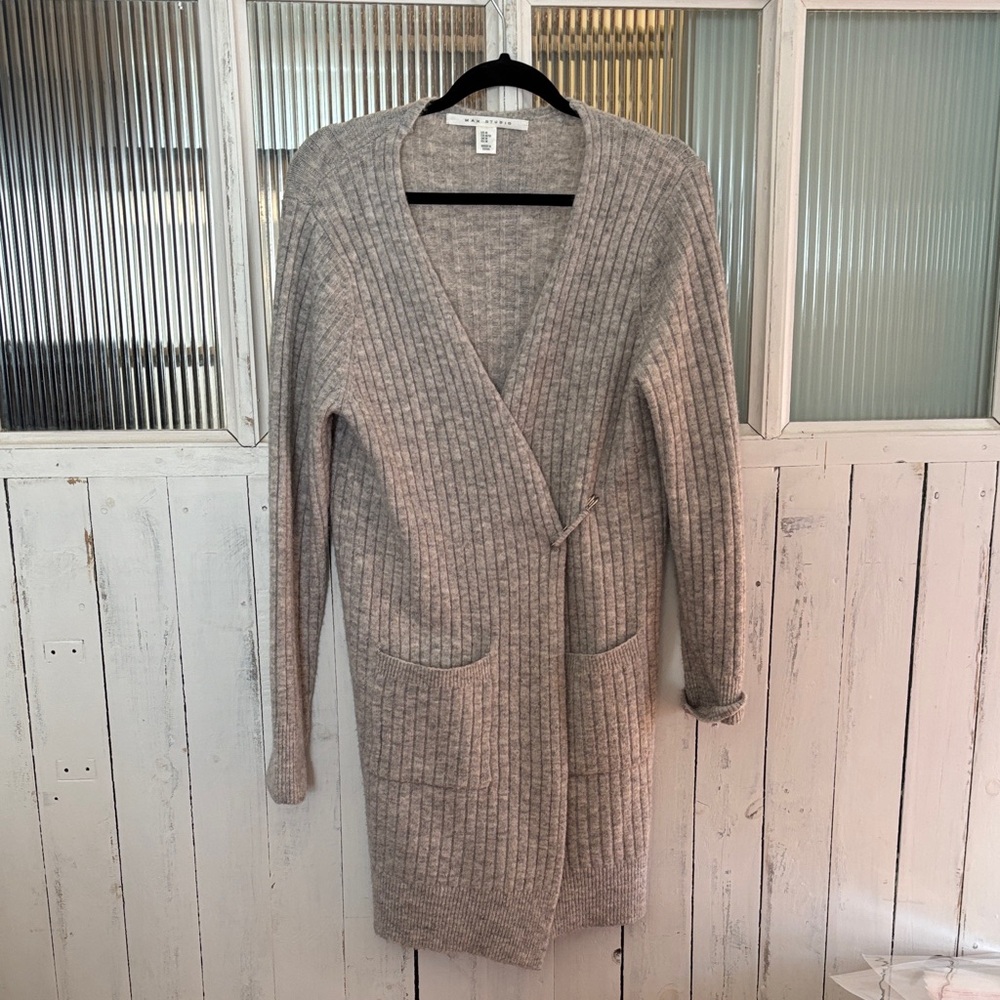 Max Studio Heathered Gray Open Cardigan